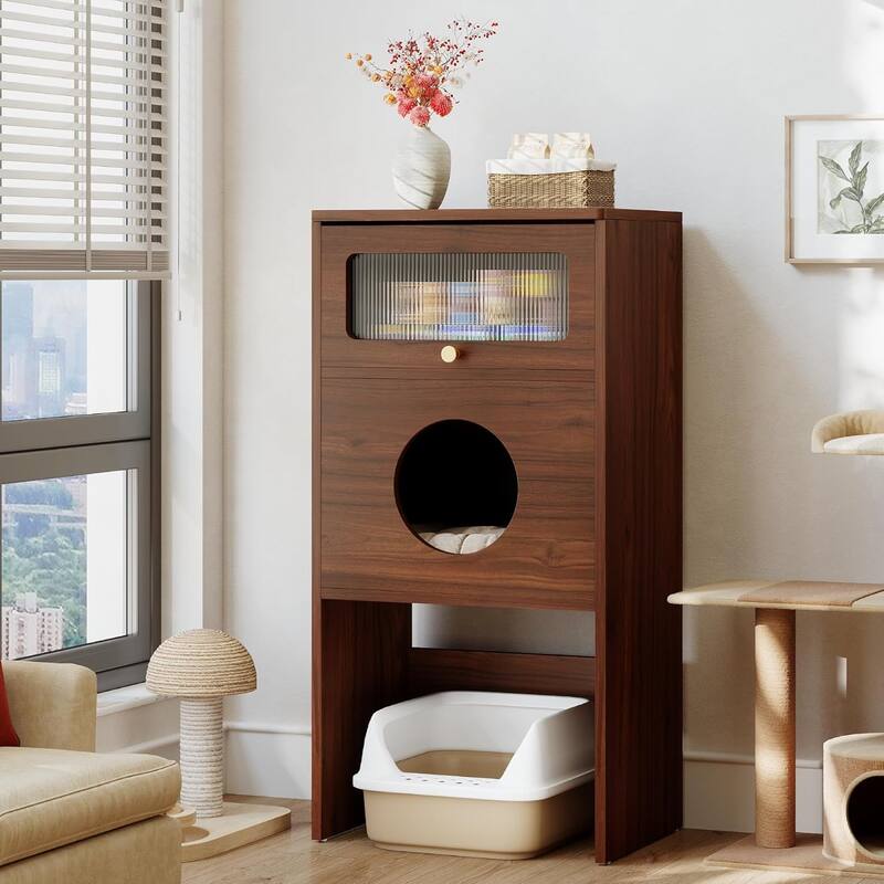 Cat Litter Box Enclosure with Storage Cabinet - Brown