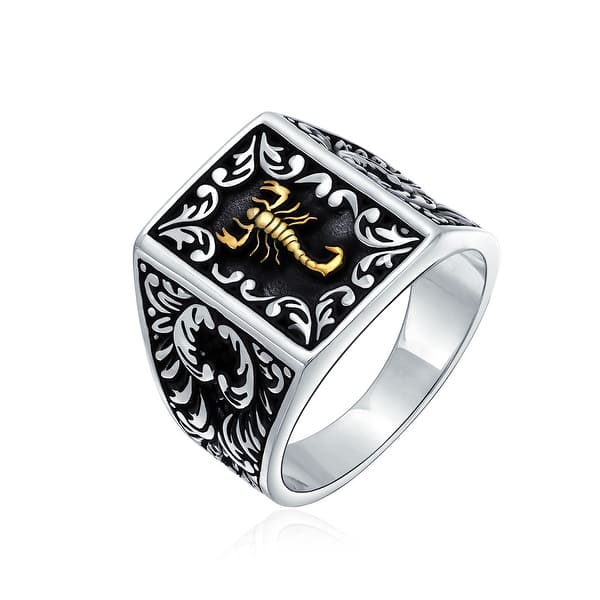 Hombres 925 Sterling Silver Ring Granate Verde Diseño Raro Scorpion Horóscopo