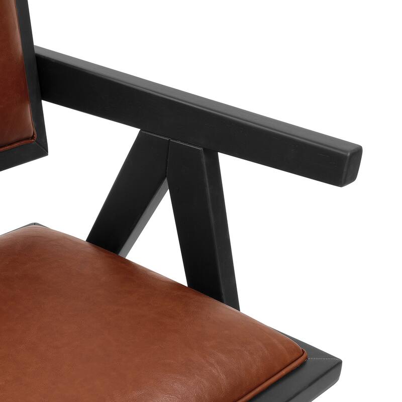 Art Leon Set of 2 Wood and Upholstered Accent Dining Chair with Wooden Armrest