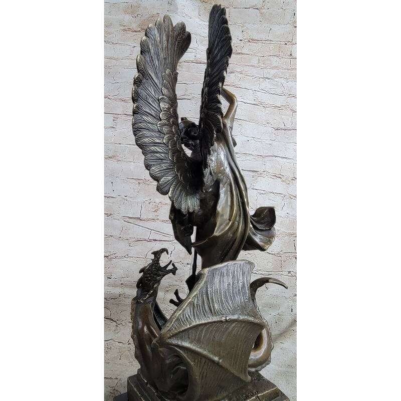 Signed Saint George Killing Dragon Bronze Sculpture Art Statue Figure Figurine
