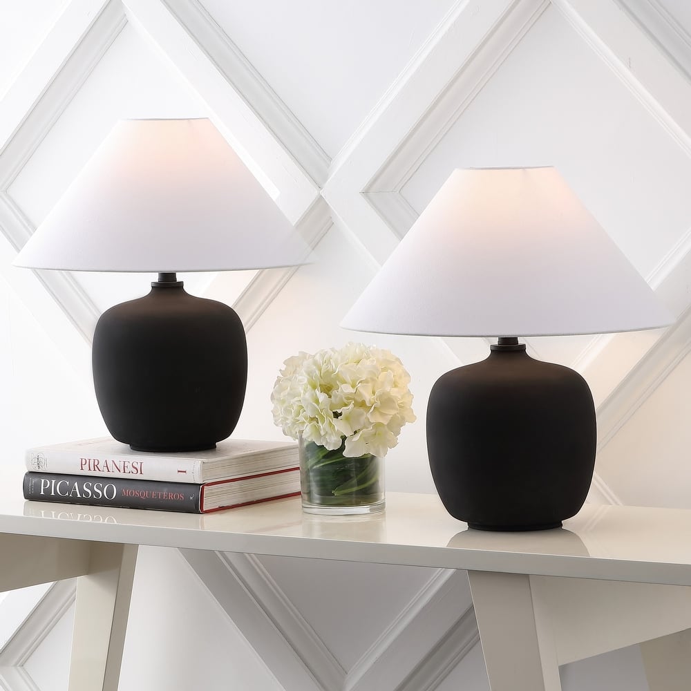 Delphi 18.25" Minimalist Scandinavian Resin/Iron LED Table Lamp (Set of 2), by JONATHAN Y
