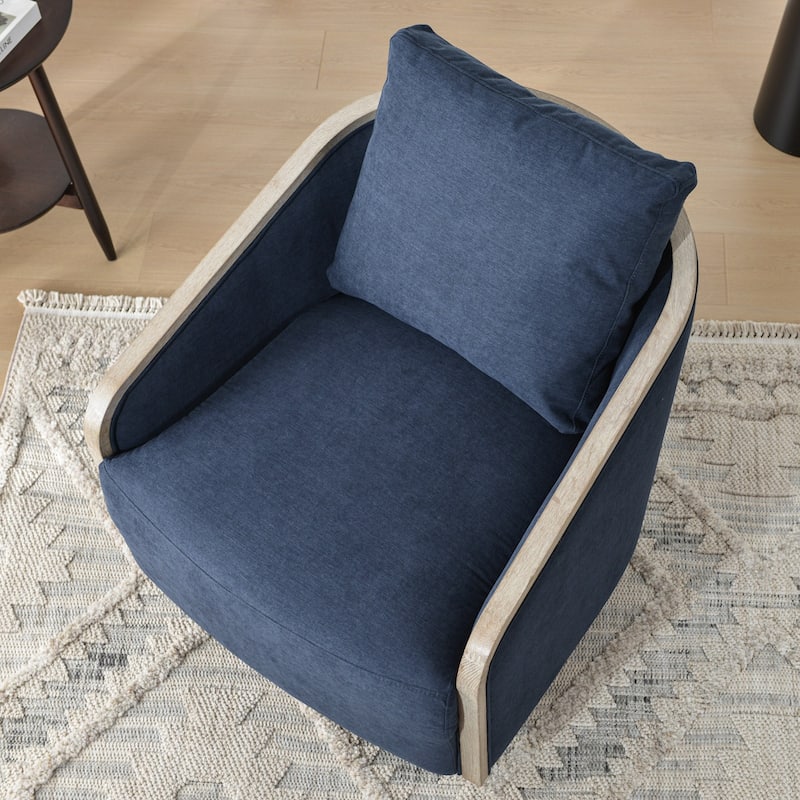 KINWELL 30" Wide Fabric Upholstered Swivel Barrel Chair, Accent Armchair for Living Room, Bedroom