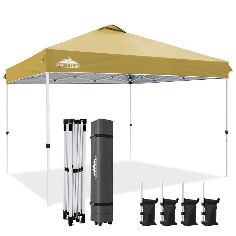 EAGLE PEAK Pop Up Canopy Tent with Wheeled Carry Bag, 8 Stakes, 4 Ropes, 4 Weight Bags, Easy Set Up Tent Canopy, 12x12 ft