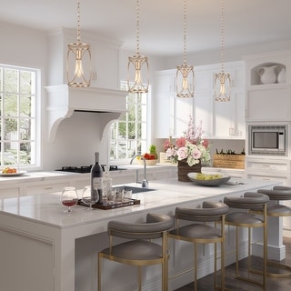 Velus Modern Farmhouse Mini Pendant Cylinder Metal Bronze Cage Kitchen Island Lights for Dining Room - D6.5'' x H72.5''