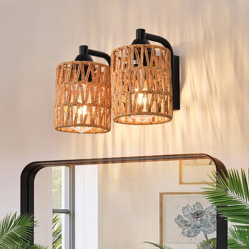 Rattan Vanity Light - 2-Lights