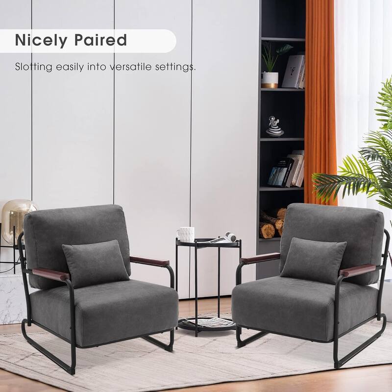 MCombo set of 2 Modern Accent Armchair with Steel Legs, Leathaire fabric HQ102 - Grey