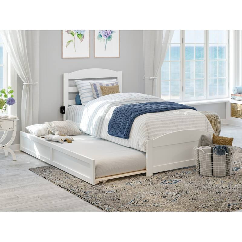 Warren Solid Wood Platform Bed with Footboard and Twin XL Trundle - White - Twin XL