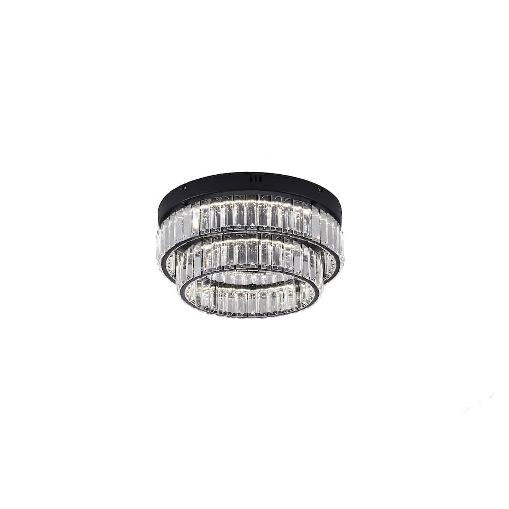 2-Light Satin Black Dimmable LED Flush Mount With Clear Crystals
