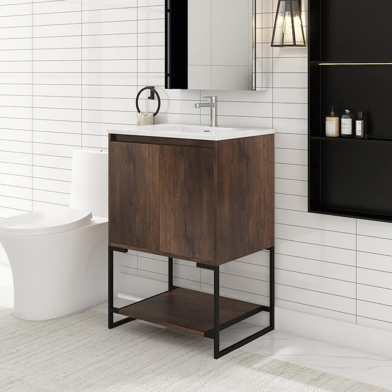 24-inch Freestanding Bath Vanity with White Cultured Mable Top