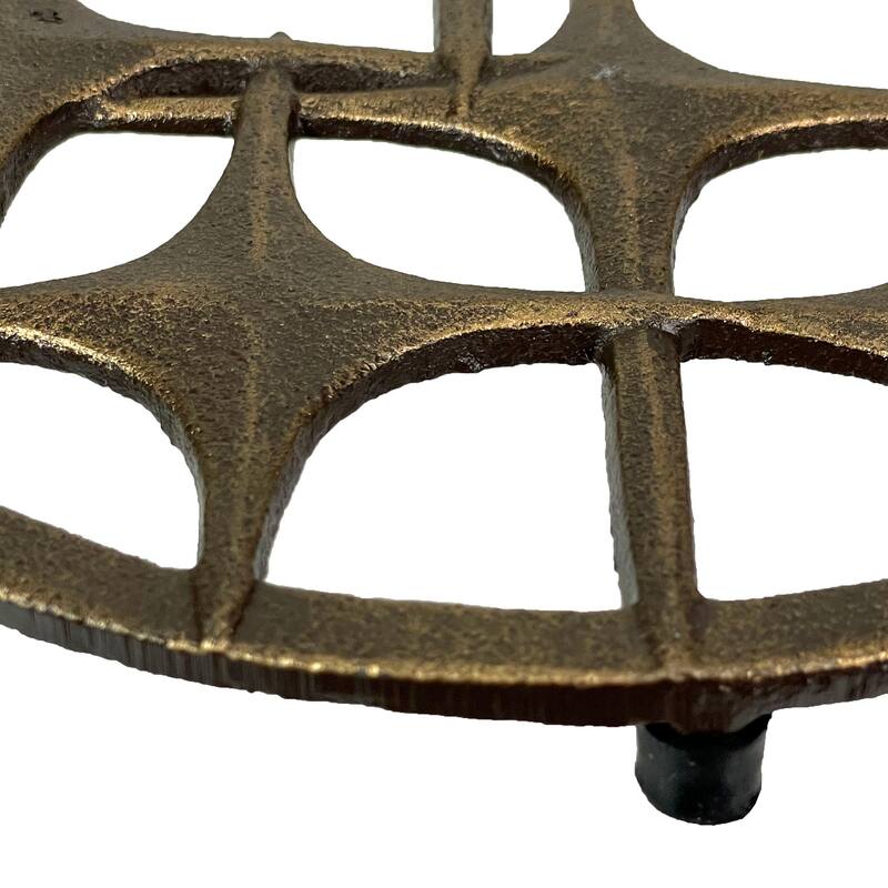 Cast Iron Stars Trivet Bronze Finish, 8" Round, Mid Century Modern - 0.5 X 8 X 8 inches