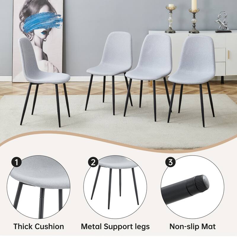 5-Piece Retro Rectangular Dining Table Set, 55-Inch Textured Top Table & 4 High-Resilience Fabric Chairs