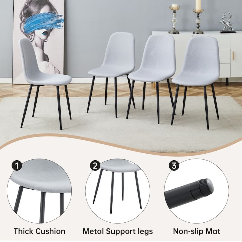 55-Inch Retro Rectangular Dining Table and Chair Set with Textured Tabletop, Includes 6 Linen-Cotton Dining Chairs