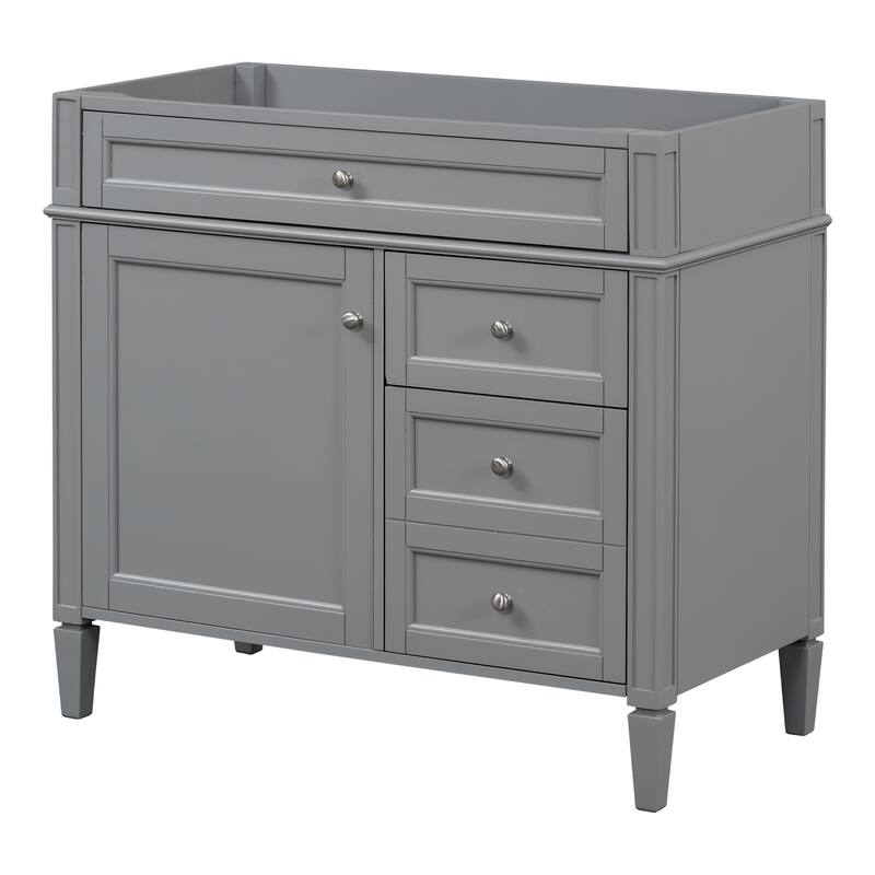 GDFStudio - Bervine Modern Freestanding Bathroom Vanity with 2 Storage Drawers and Tip-Out Compartment (NOT INCLUDE BASIN SINK) - Grey