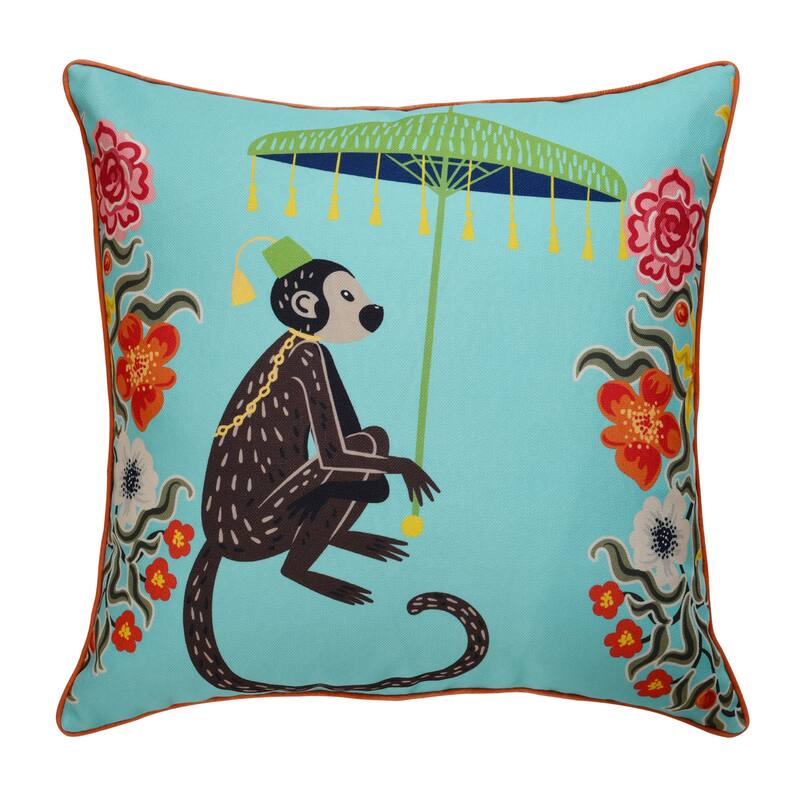 StyleCraft Maharaja Monkey Left Side Throw Pillow - Turquoise