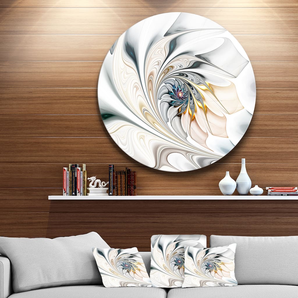 Designart 'White Stained Glass Floral Art' Floral Round Metal Wall Art Print