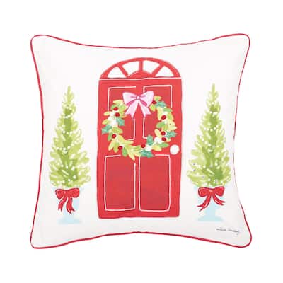 Door Wreath Printed & Embellished Throw Pillow