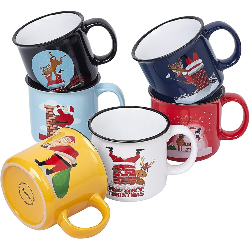 Bruntmor Ceramic Coffee Mugs Set of 6 Christmas Cats Mugs 12 Ounce For Gift 