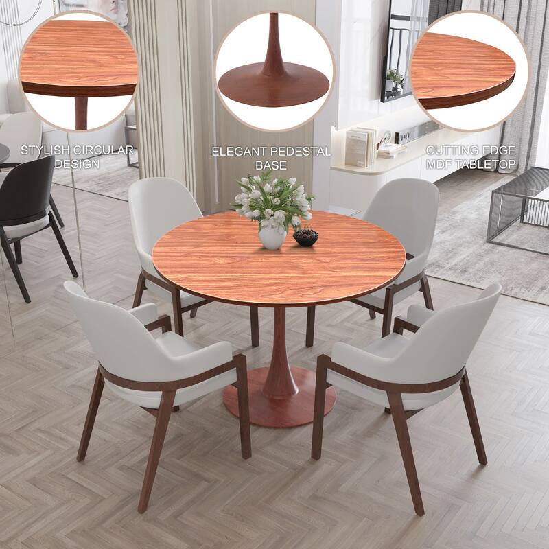 Bristol Round Dining Table 36 in. Wide MDF Tabletop in Cherry Steel Pedestal Base for Modern Kitchen and Dining Room