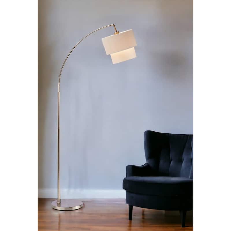 Metal Arched Floor Lamp with Fabric Drum Shade Adjustable Height Rotary Switch - 35” x 13” x 71” (D x W x H)