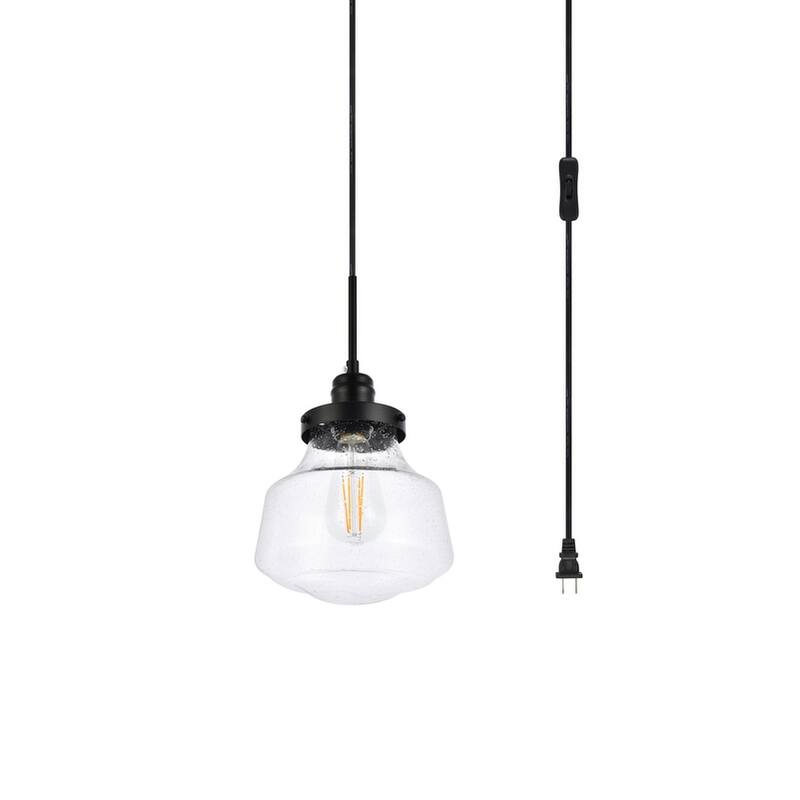 Lina 1-Light Plug in Pendant with Clear Bubble Shade - Black - 8" Diameter