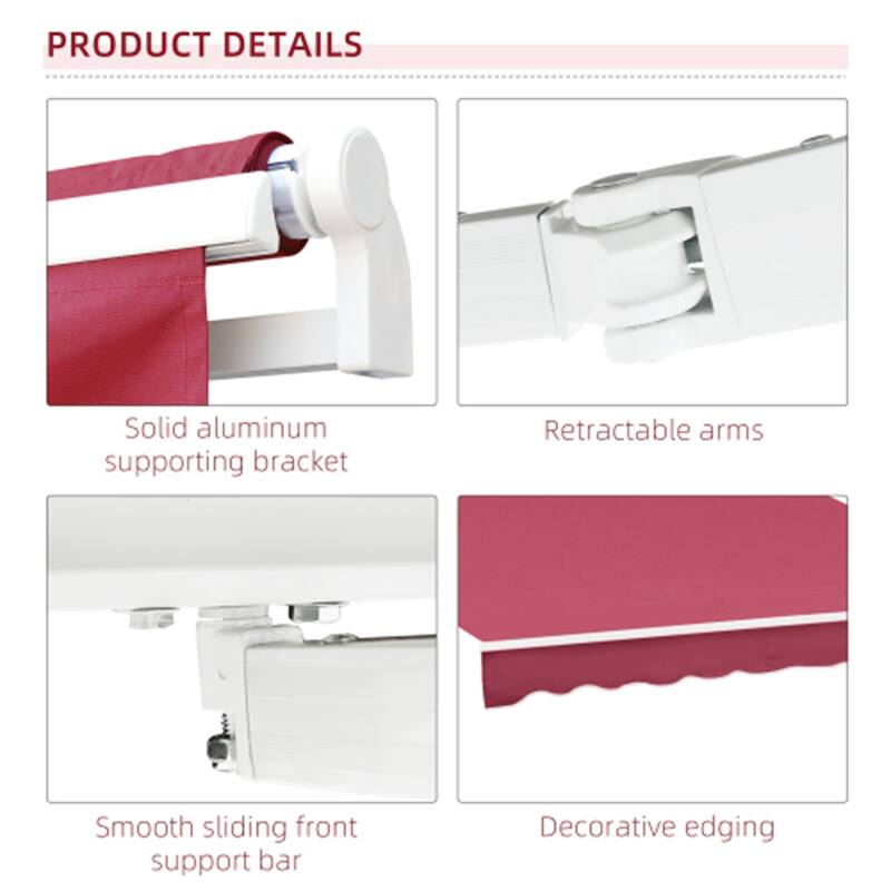 155.5" Wide Retractable Patio Awning with Extendable Aluminum Frame and UV Rain Fabric - 155.5" W x 96.5" D