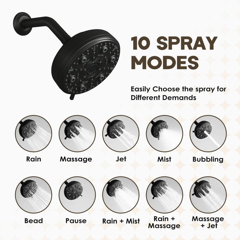 10-Spray Patterns 5 in. Wall Mount Rain Fixed Shower Head with Shower Arm and Flange