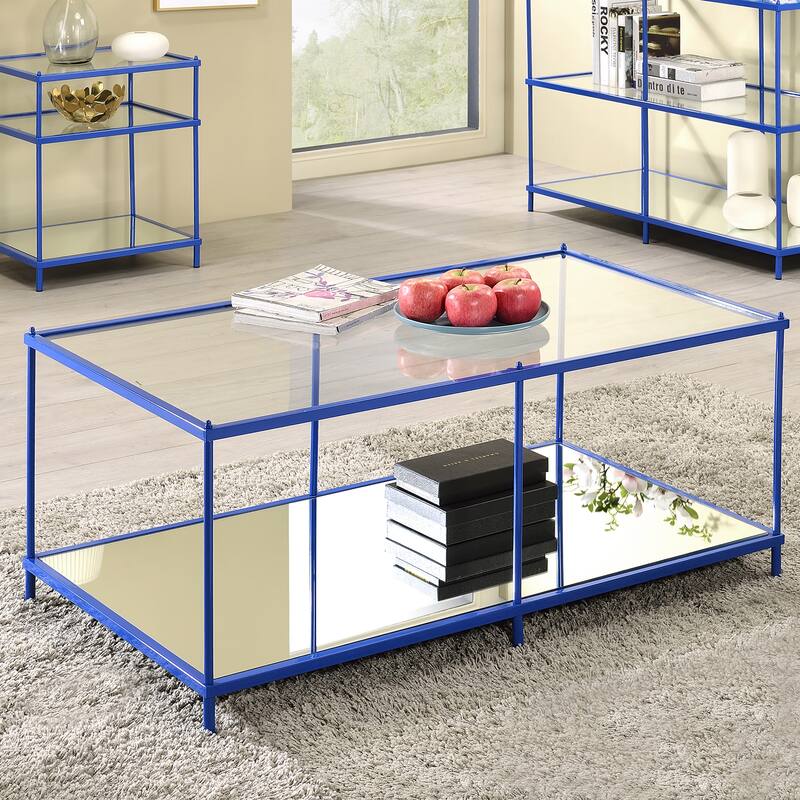 Scoles Contemporary 42-inch Glass 1-Shelf Coffee Table by Furniture of America - Blue