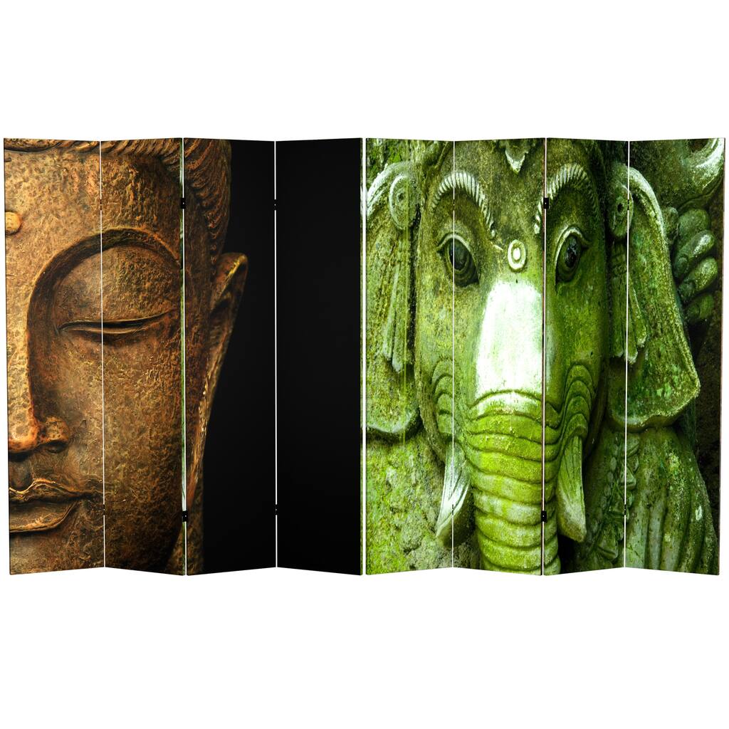 Handmade Canvas Double-sided 6-foot Buddha and Ganesh Room Divider (China)