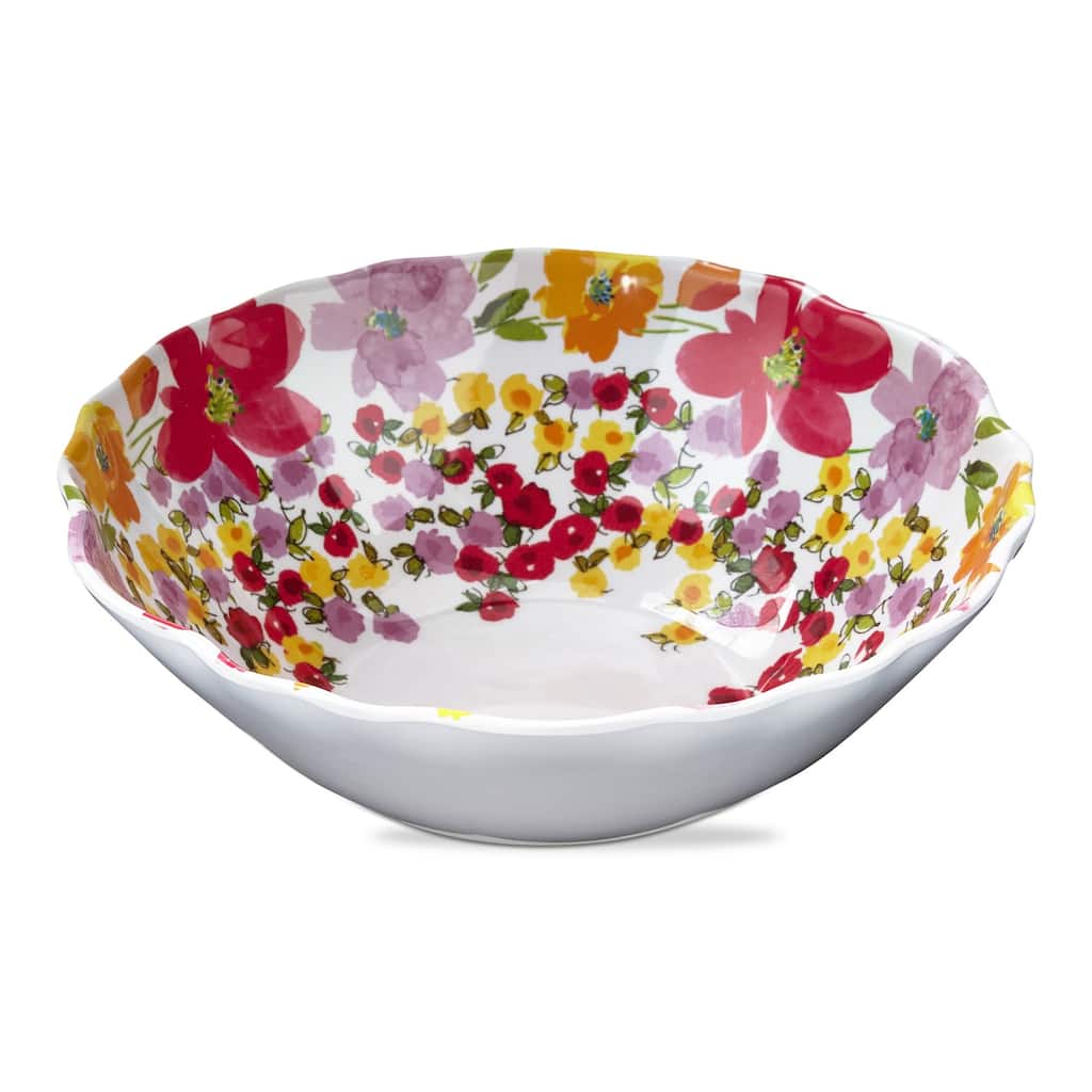 12"x12" Springtime Bright Flower Melamine Serveware Dinnerware Bowl Dishwasher Safe Indoor Outdoor Multicolored