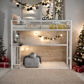 Modern Twin over Twin Metal Bunk Bed with Desk, Ladder and Guardrails For Bedroom,Dorm,Kids