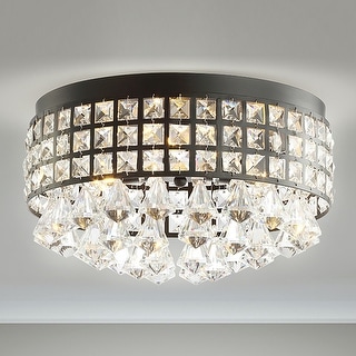 Evelyn 14.5" 3-Light Crystal Drops/Metal LED Flush Mount, Black by JONATHAN Y
