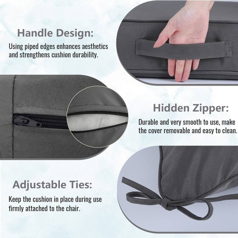 24x24 in Outdoor Deep Seat Cushion Set, Waterproof Fade Resistant, 4in Thickened Foam, Removable Cover, Adjustable Straps