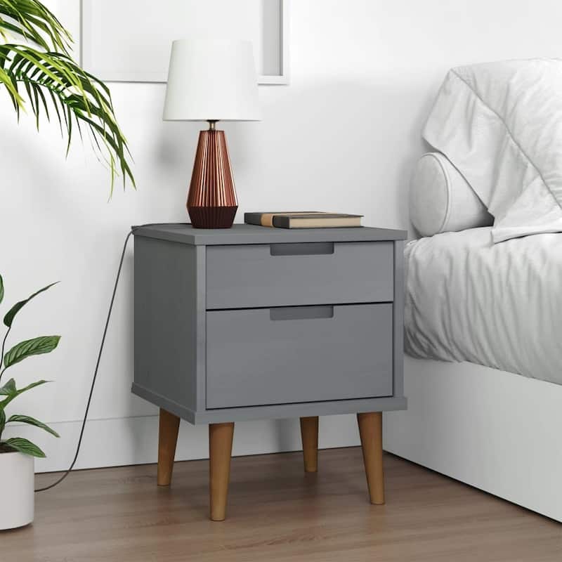vidaXL Bedside Cabinet Grey Solid pine wood with UV varnish Standard
