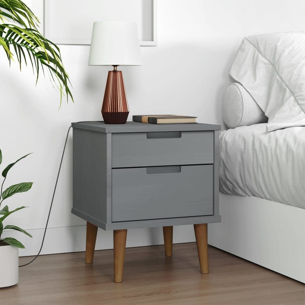 vidaXL Bedside Cabinet Grey Solid pine wood with UV varnish Standard