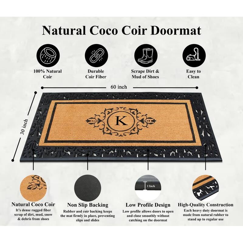 A1HC Natural Coir and Rubber Floral Bordered Doormat 30 in. x 60 in.