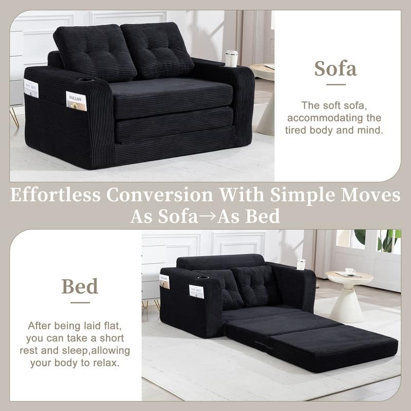 HOMEFUN 2 in 1 Convertible Sofa Bed,Corduroy Upholstered Compressed Sofa Bed for Living Room