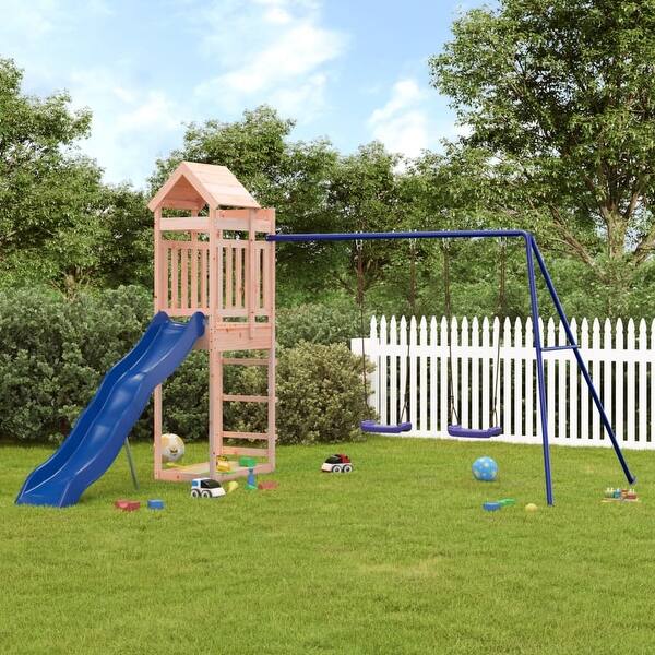 slide 2 of 18, vidaXL Swing Set Outdoor Backyard Wooden Playground Equipment for Kids Age 3-8 126" x 137.4" x 93.7"  Douglas