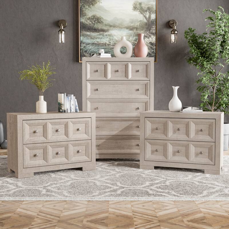 Furniture of America Durem Modern Classic Wood 3-Piece Chest and 2 Oversized Nightstand Bedroom Set - Tawny