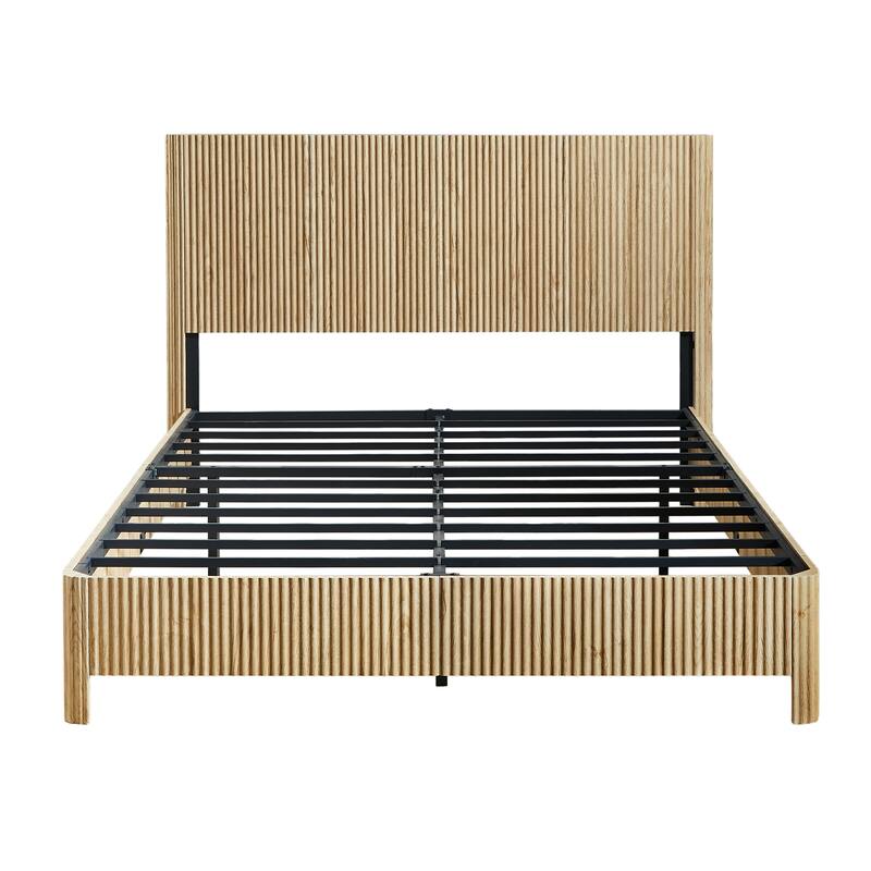 Wooden Corrugated Bed Frame Contemporary Rustic Platform Bed with 44.5" High Headboard/Metal Tubes Support/No Box Spring Needed