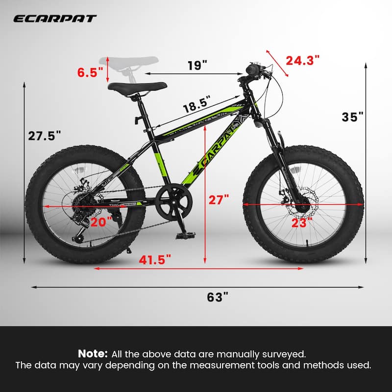 20 Inch Mountain Bike for Kids and Teenagers,High Carbon Steel Frame,Disc Brakes,Durable Wide Tires,Front Suspension, 7-Speed