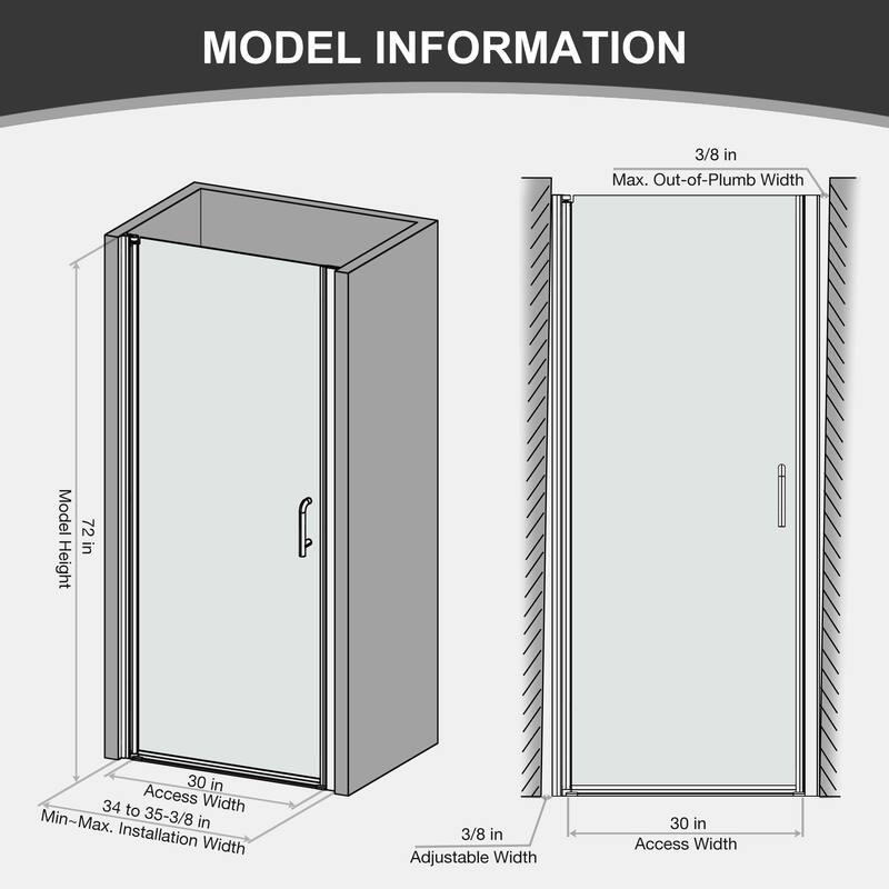 Pivot Frameless Shower Door with Clear Glass