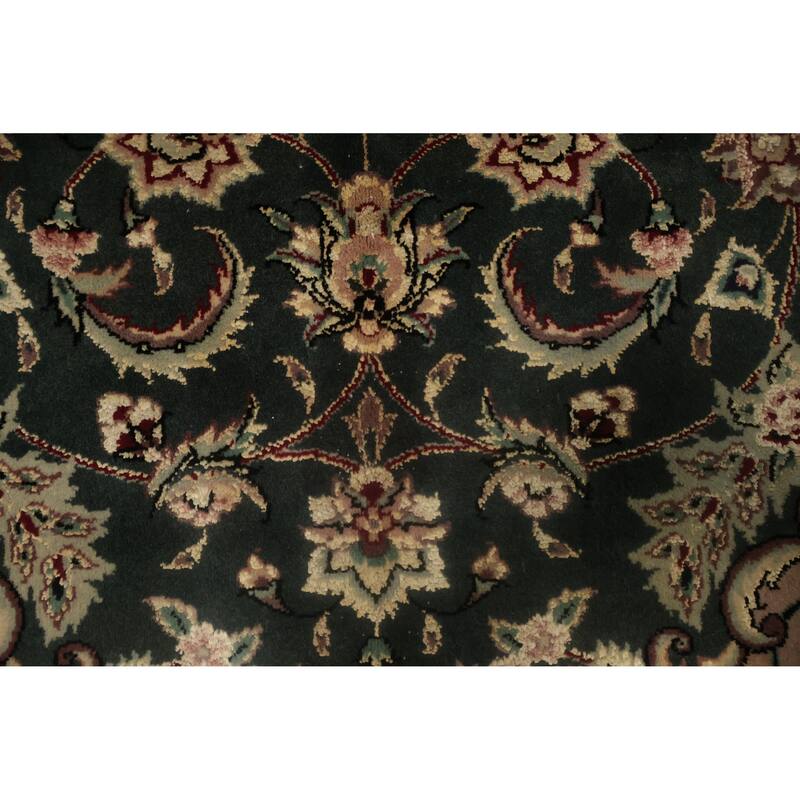 Hand Knotted Oriental Wool & Silk Carpet Traditional Floral Green Aubusson Area Rug - 9' 0'' X 6' 2''