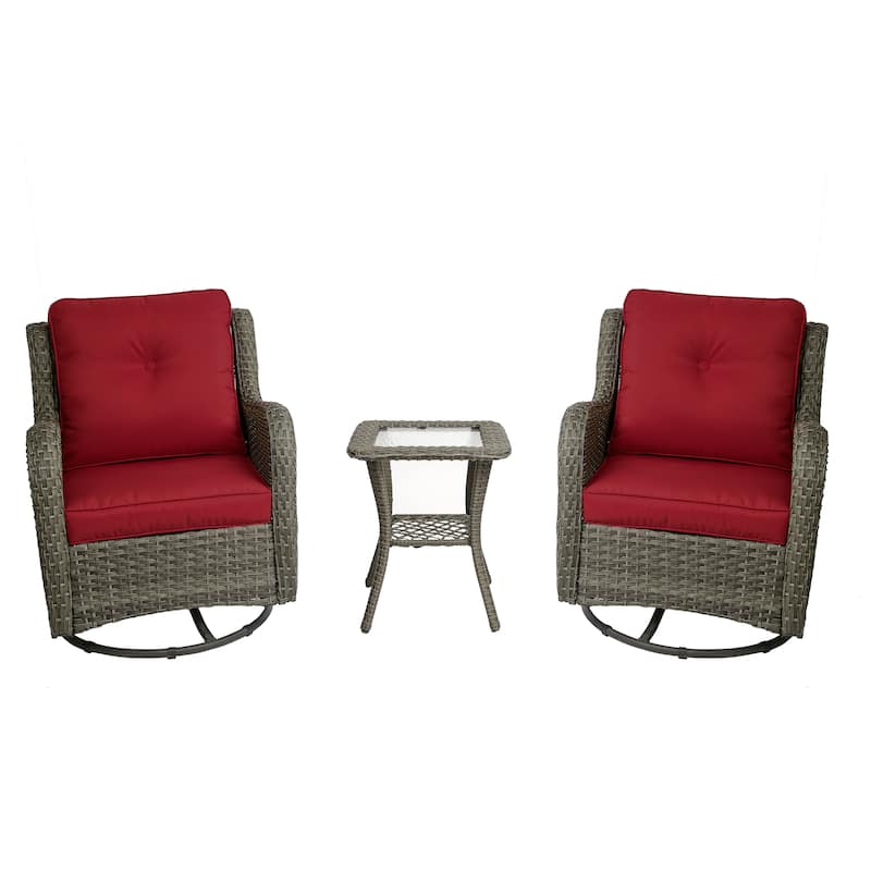 3 Piece Rattan Patio Bistro Set Outdoor Swivel Rocker Chairs