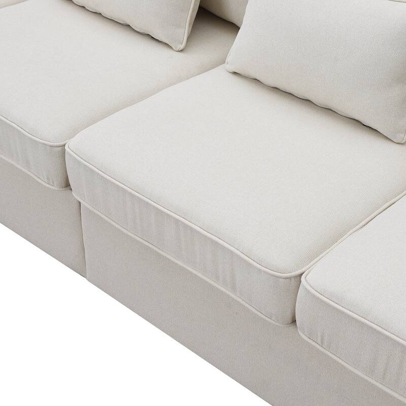 104" 4-Seater Modern Linen Fabric Sofa with Armrest Pockets and 4 Pillows