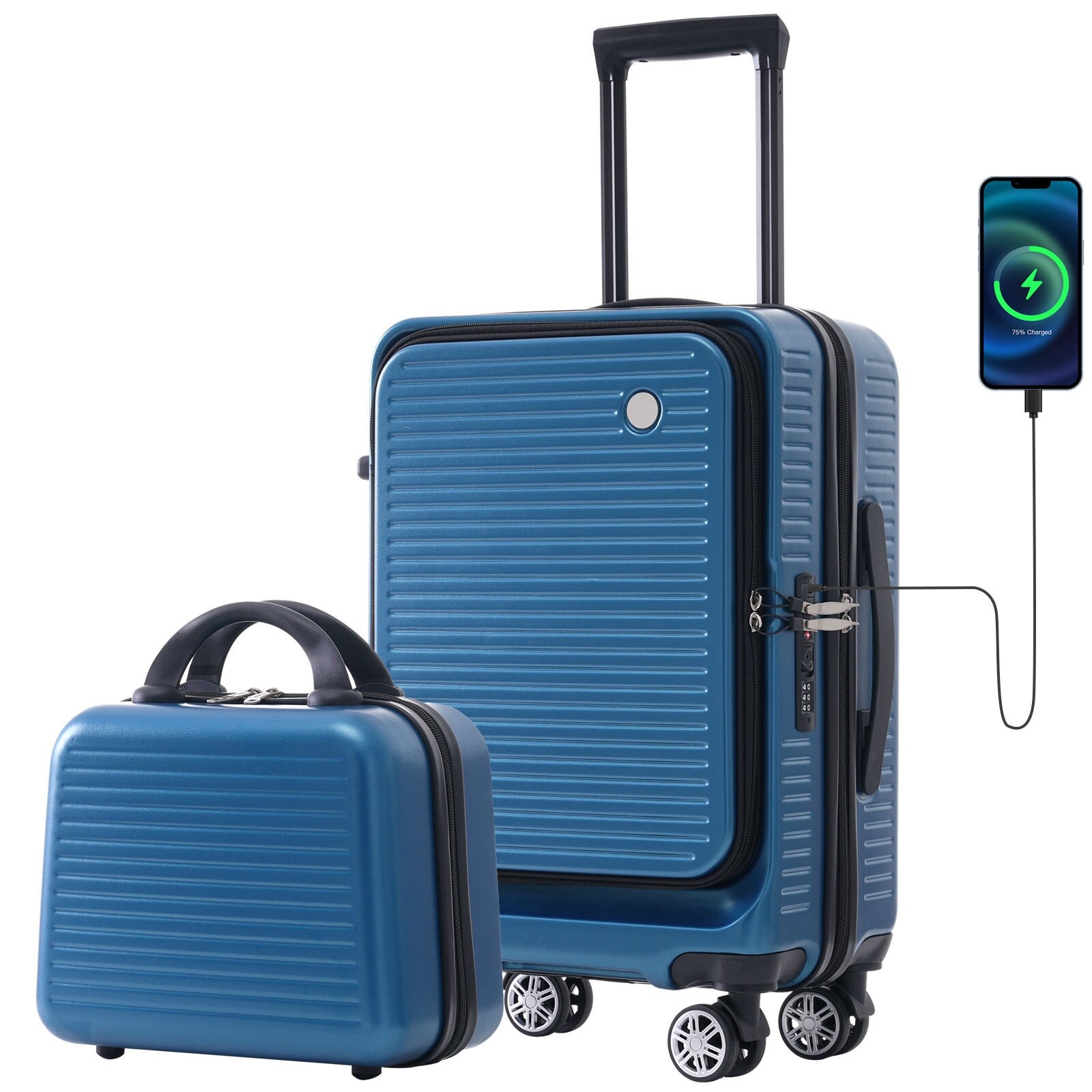 Carry On Suitcases Peacock Blue 20 Inch Front Open Hard Shell