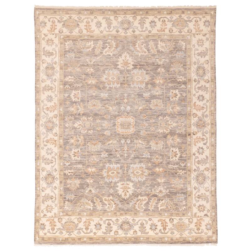 ECARPETGALLERY Hand-knotted Modern Oushak Dark Grey Wool Rug - 7'11 x 10'1