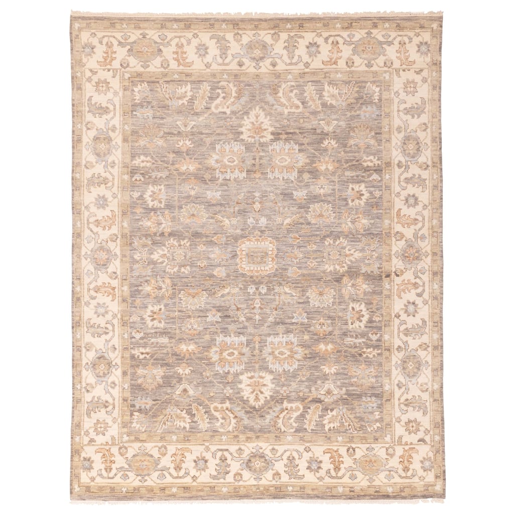 ECARPETGALLERY Hand-knotted Modern Oushak Dark Grey Wool Rug - 7'11 x 10'1