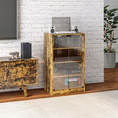 HOMCOM Media Cabinet, 4-Tier Stereo Cabinet, Modern Audio Video Media Stand with Adjustable Shelves, Tempered Glass Doors