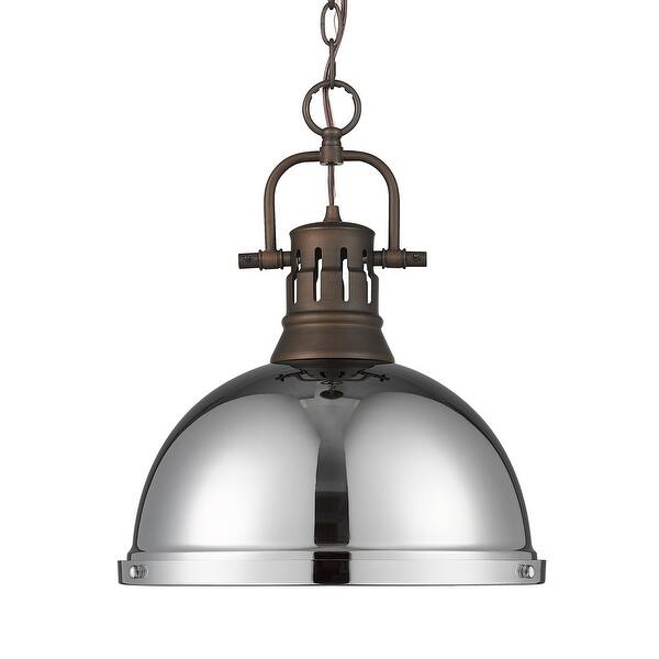 slide 1 of 1, Yep by Golden Lighting Duncan 1-light 14in Chain Hung Pendant in Rubbed Bronze and Chrome shade