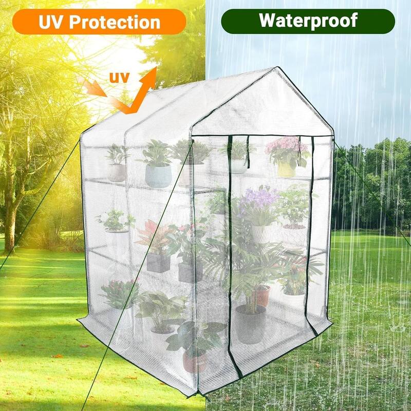 4.7'x4.7'x6.4' Walk-in Greenhouse with 8 Shelves, Outdoor All-Season Plant Tent